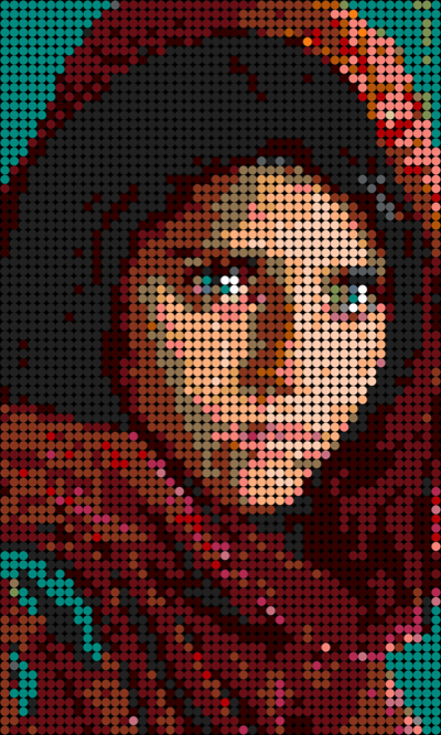 Ejemplo kit Grande retrato pixel art niña afgana - 48x64 dots 38x51 cm